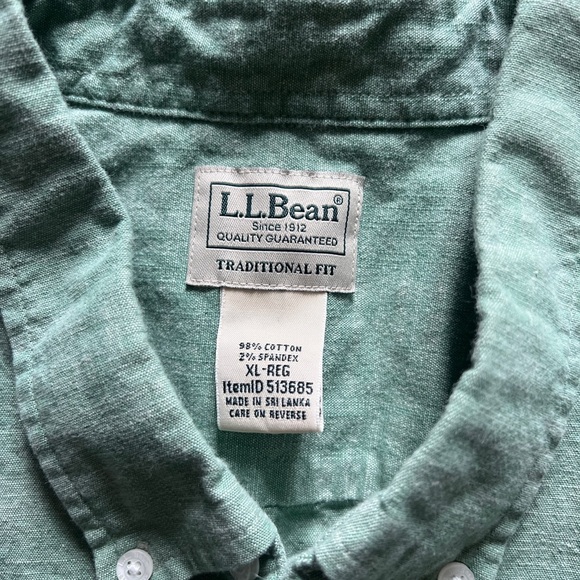 LL Bean Green Short Sleeve Button Down Shirt Mens XL Traditional Fit Casual Top - Picture 3 of 12